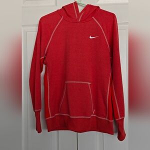 Nike Therma Fit Orange Pullover Hoodie with White Swoosh, Size L